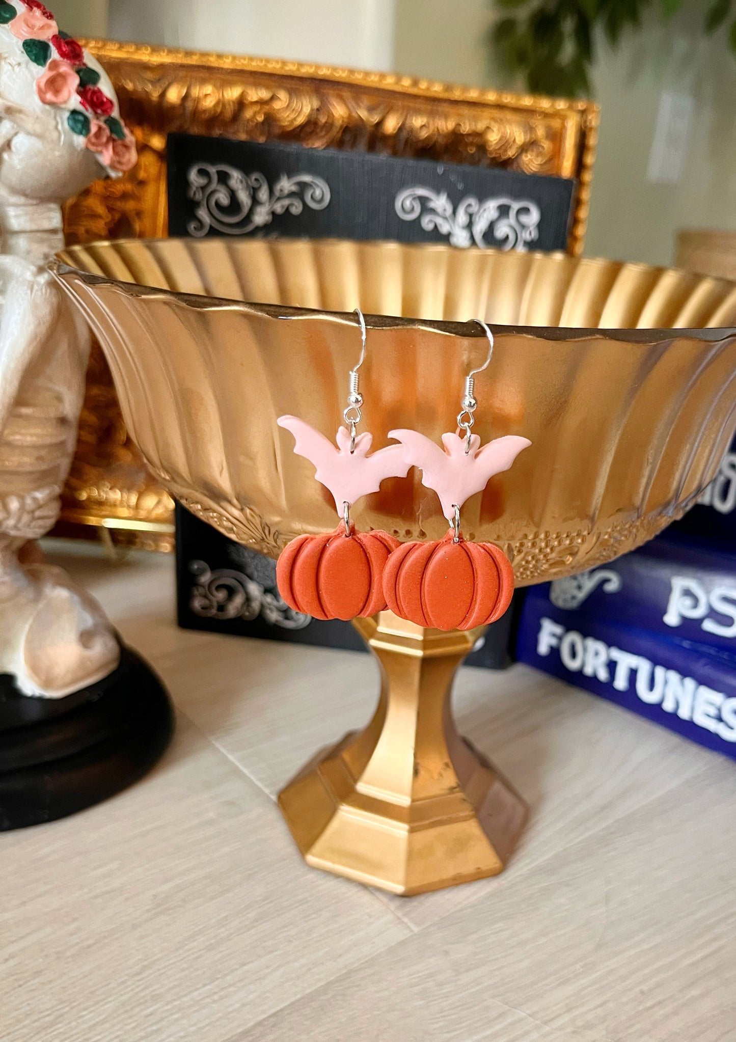 Polymer Clay Pumpkin Bat Dangles