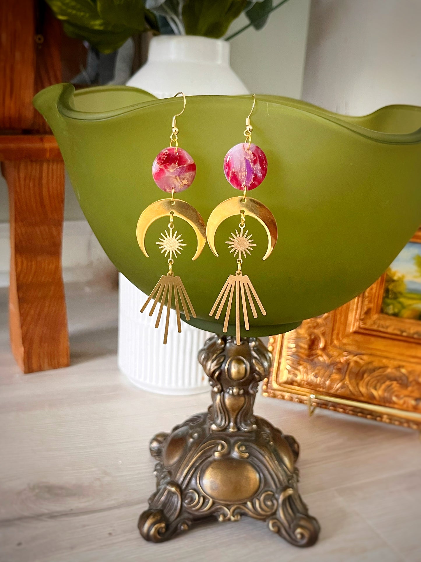 Polymer Clay Moon and Star Dangles