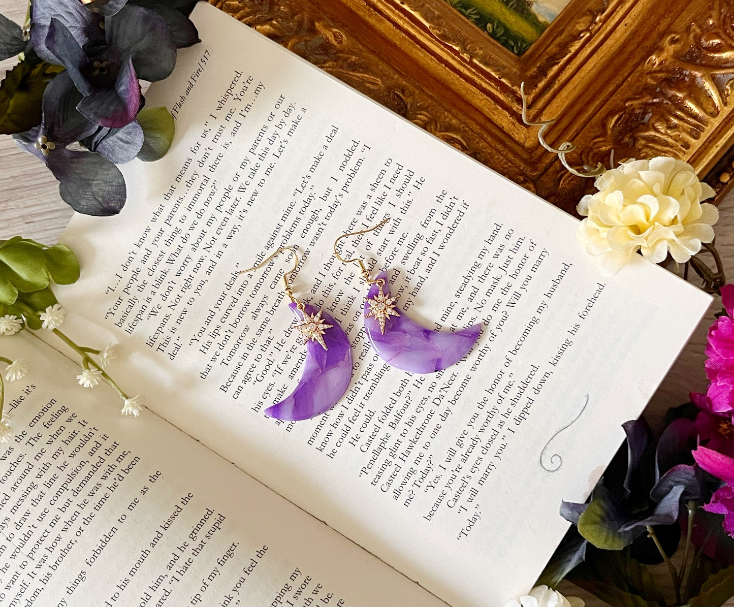 Polymer Clay Purple Moon Dangles