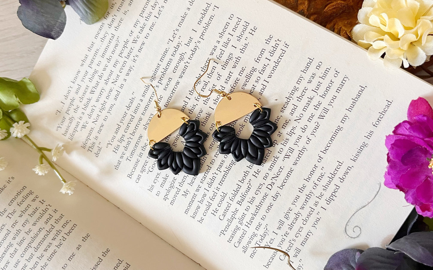 Polymer Clay Black Boho Dangles