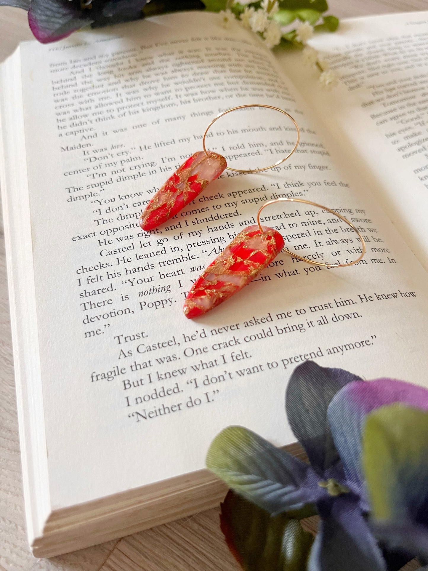 Ted and Gold Dagger Cut Hoop Dangles