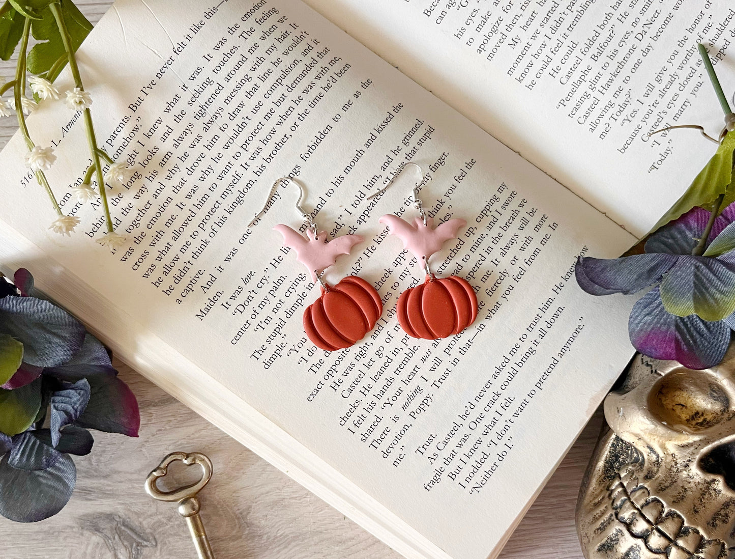 Polymer Clay Pumpkin Bat Dangles