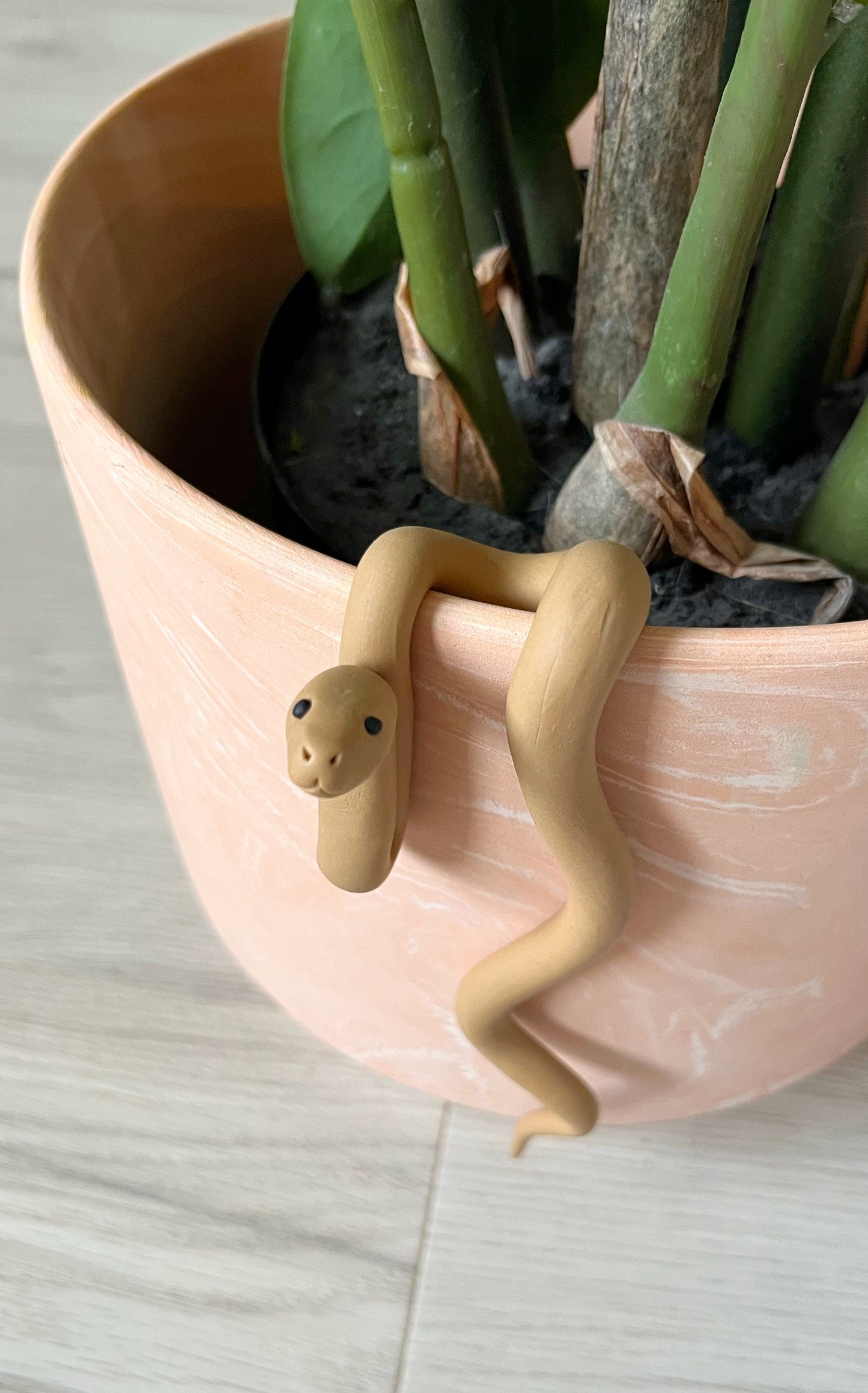 Hand Sculpted Polymer Clay Tan Snake Plant Pal