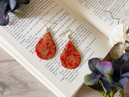 Red and Gold Foil Teardrop Dangles