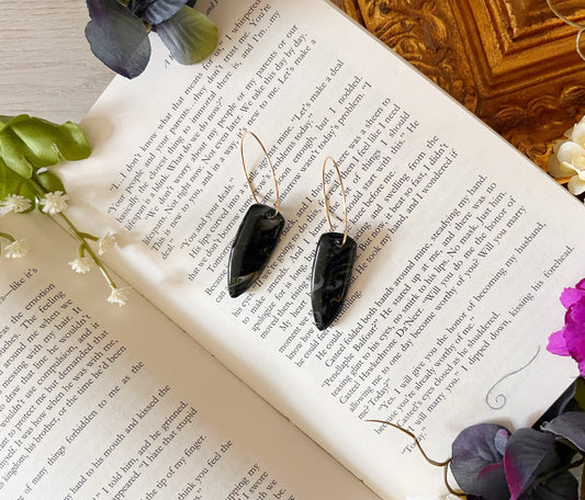 Polymer Clay Translucent Black Dagger Cut Hoop Dangles