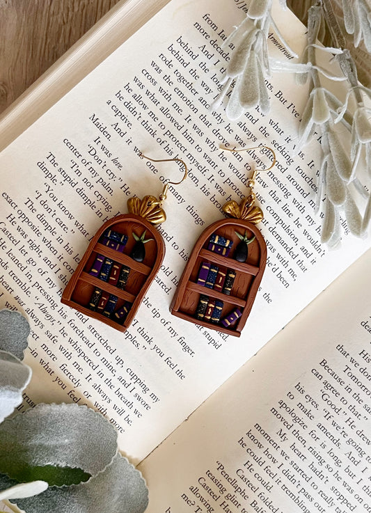 Hand Sculpted Polymer clay Book Shelf Earrings