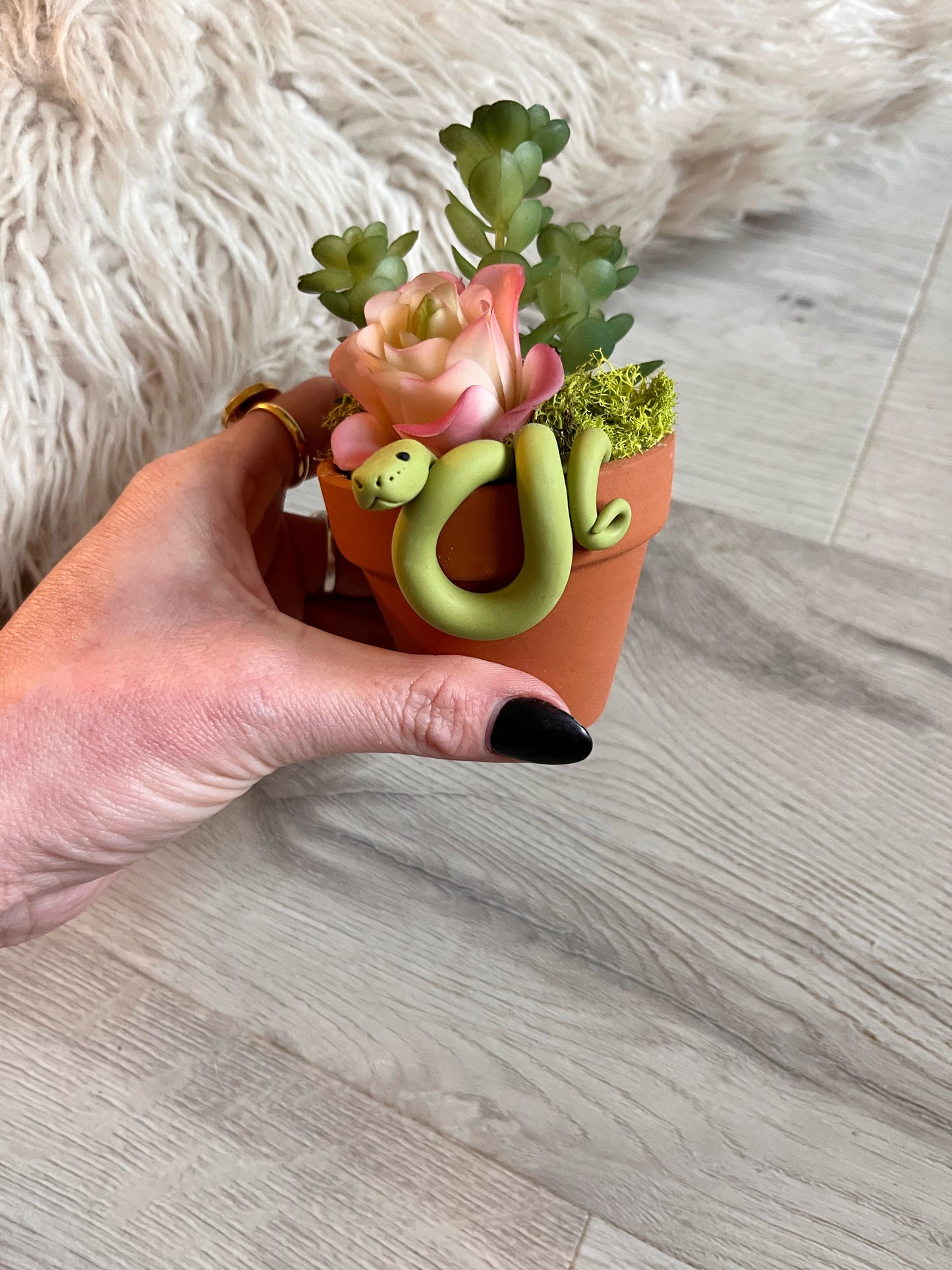 Handmade Polymer Clay Potted Snake
