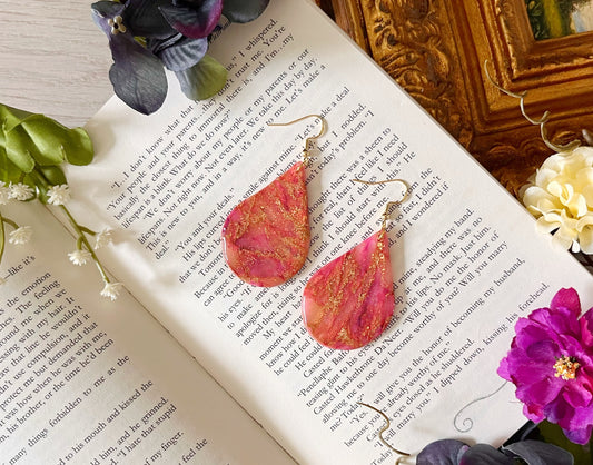 Polymer Clay Pink and Gold Tear Drop Dangles