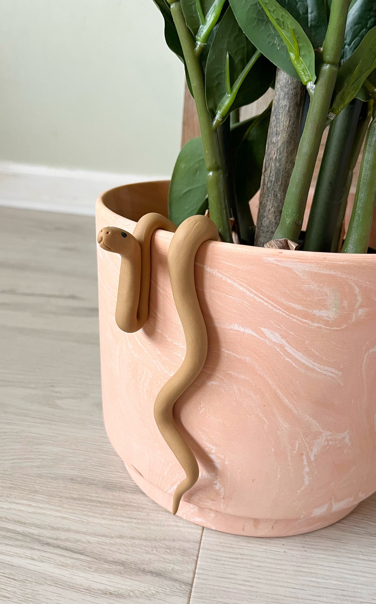 Hand Sculpted Polymer Clay Tan Snake Plant Pal