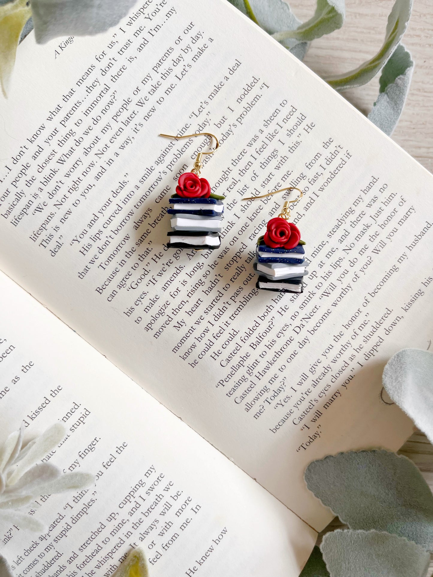 Hand Sculpted Polymer Clay Book Stack Dangles