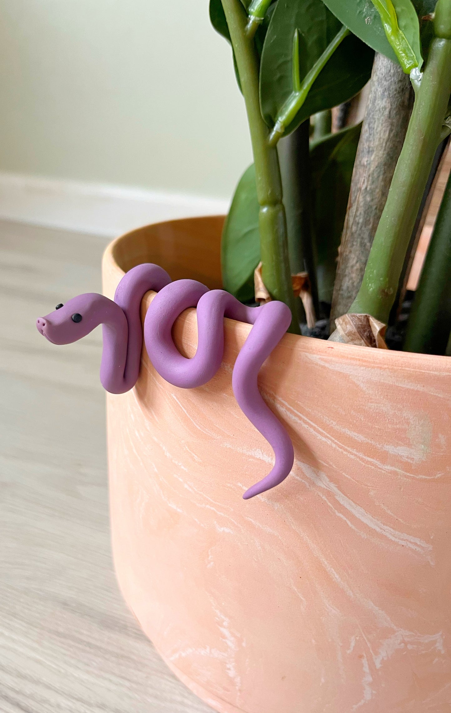 Hand Sculpted Polymer Clay Plant Pal Purple Hognose Snake