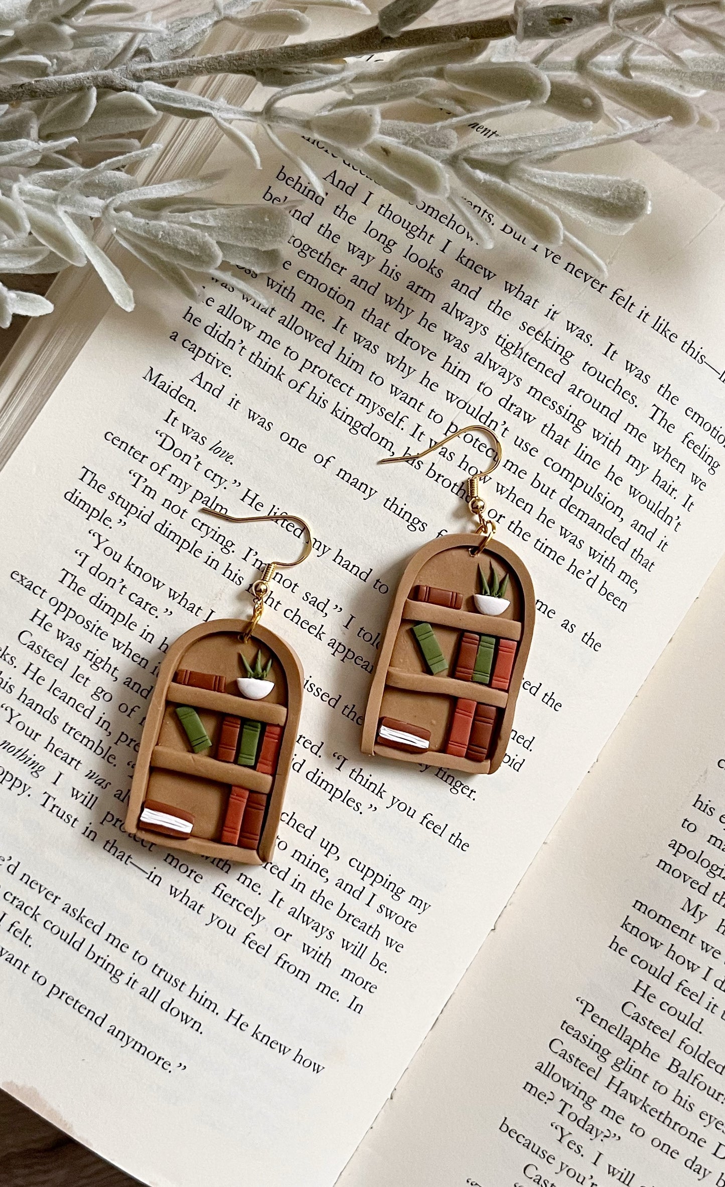 Sculpted polymer Clay Book Shelf Earrings