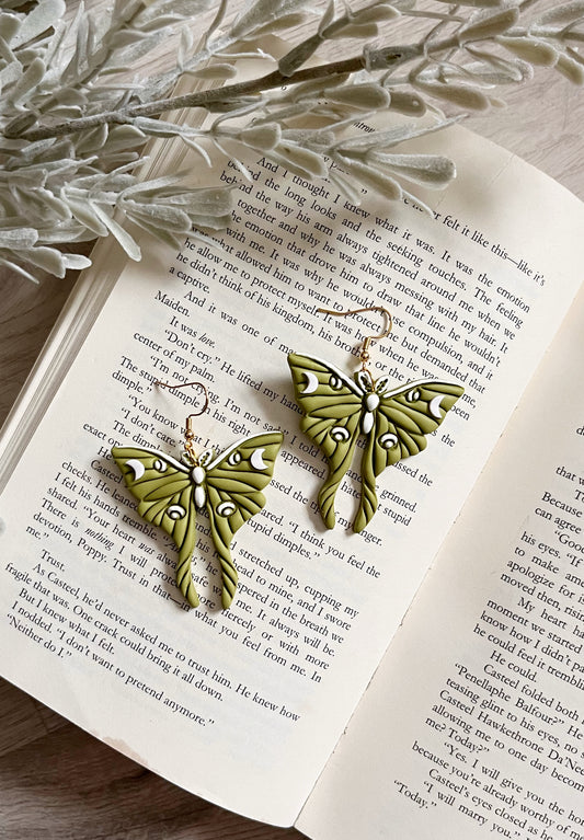 Hand Painted Polymer Clay Luna Moth Earrings