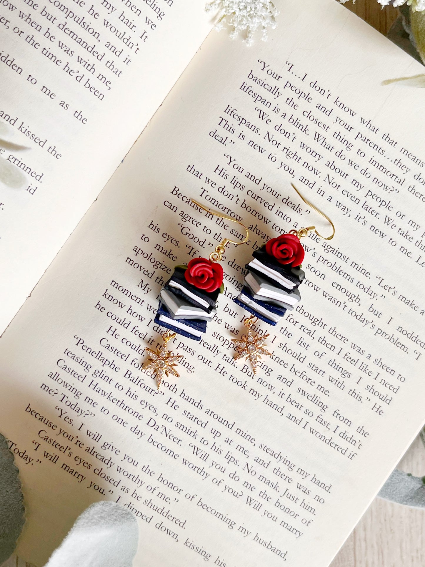 Hand Sculpted Polymer Clay Book Stack Dangles