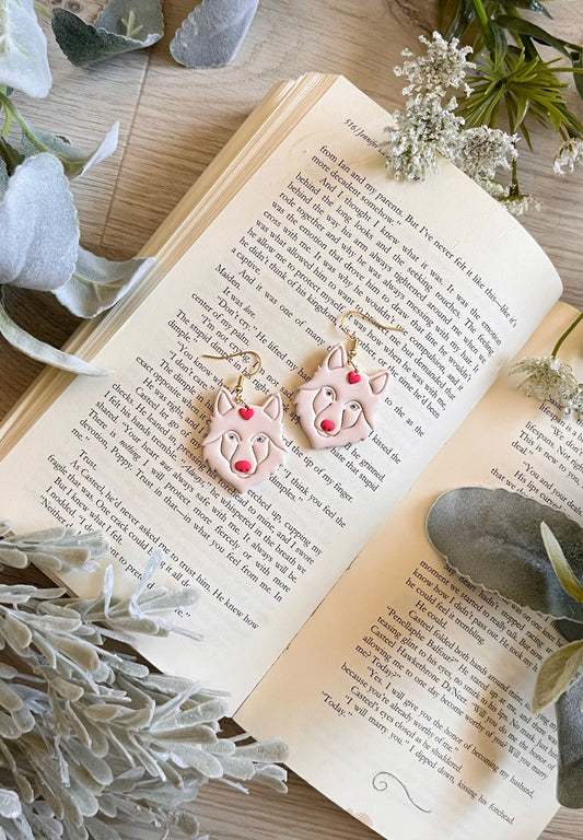 Polymer Clay Pink Wolf Earrings