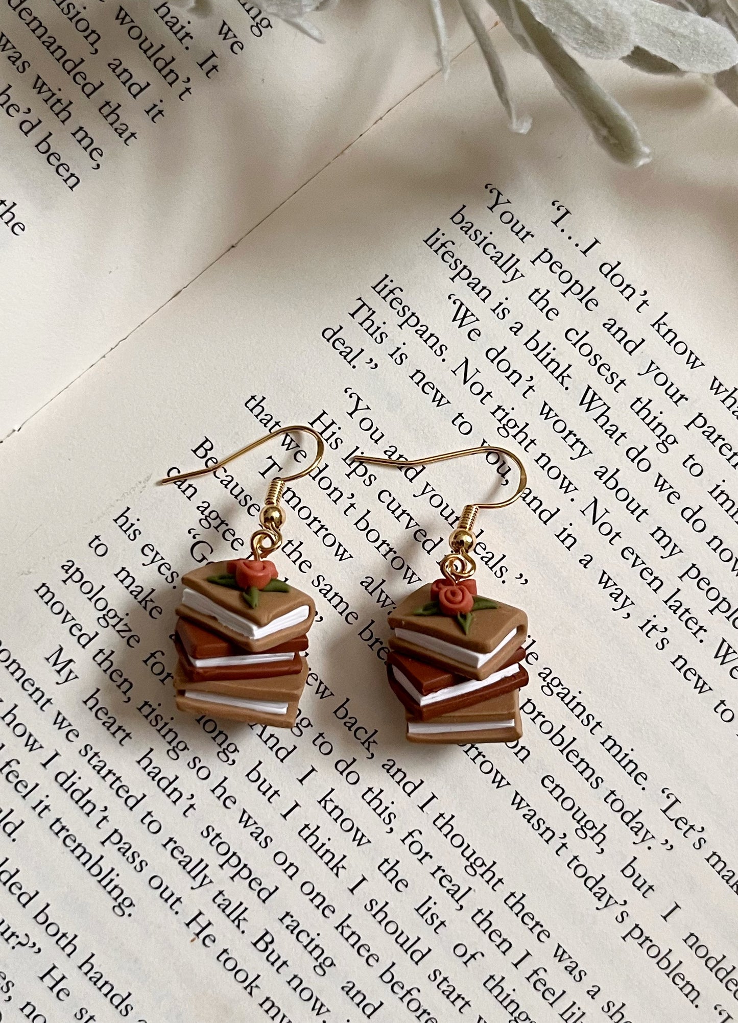 Hand Sculpted Polymer Clay Book Stack Earrings