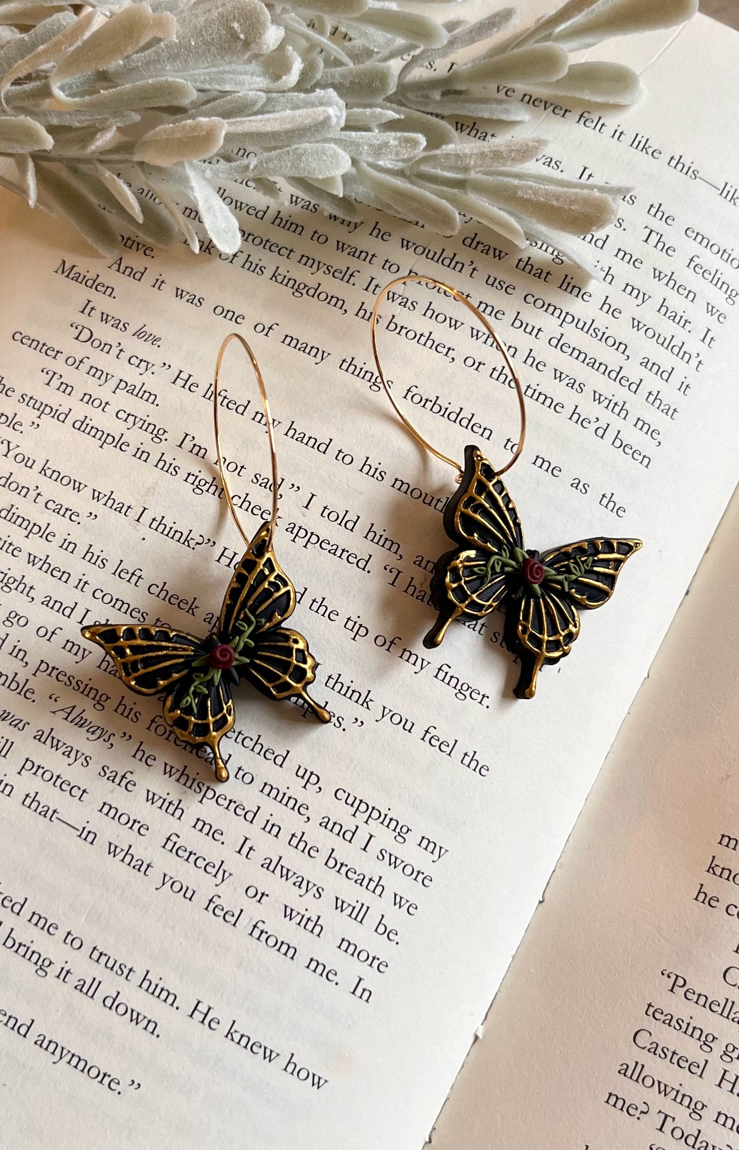 Polymer Clay Hand Painted Butterfly Hoop Earrings