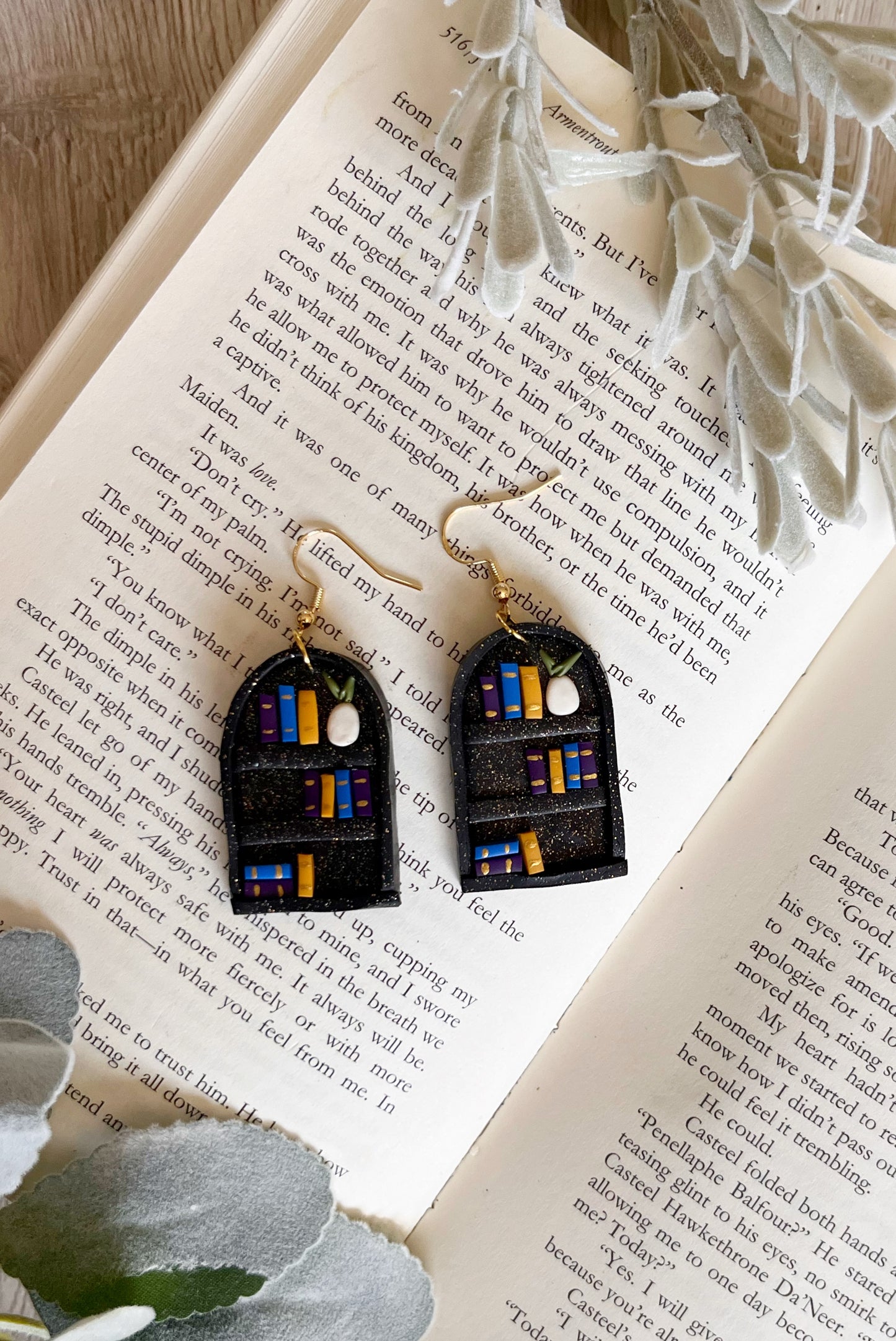 Hand Sculpted Polymer Clay BookShelf Earrings