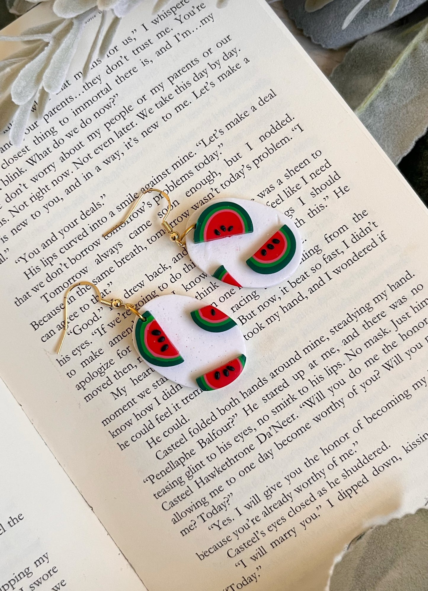 Polymer Clay White Watermelon Dangles