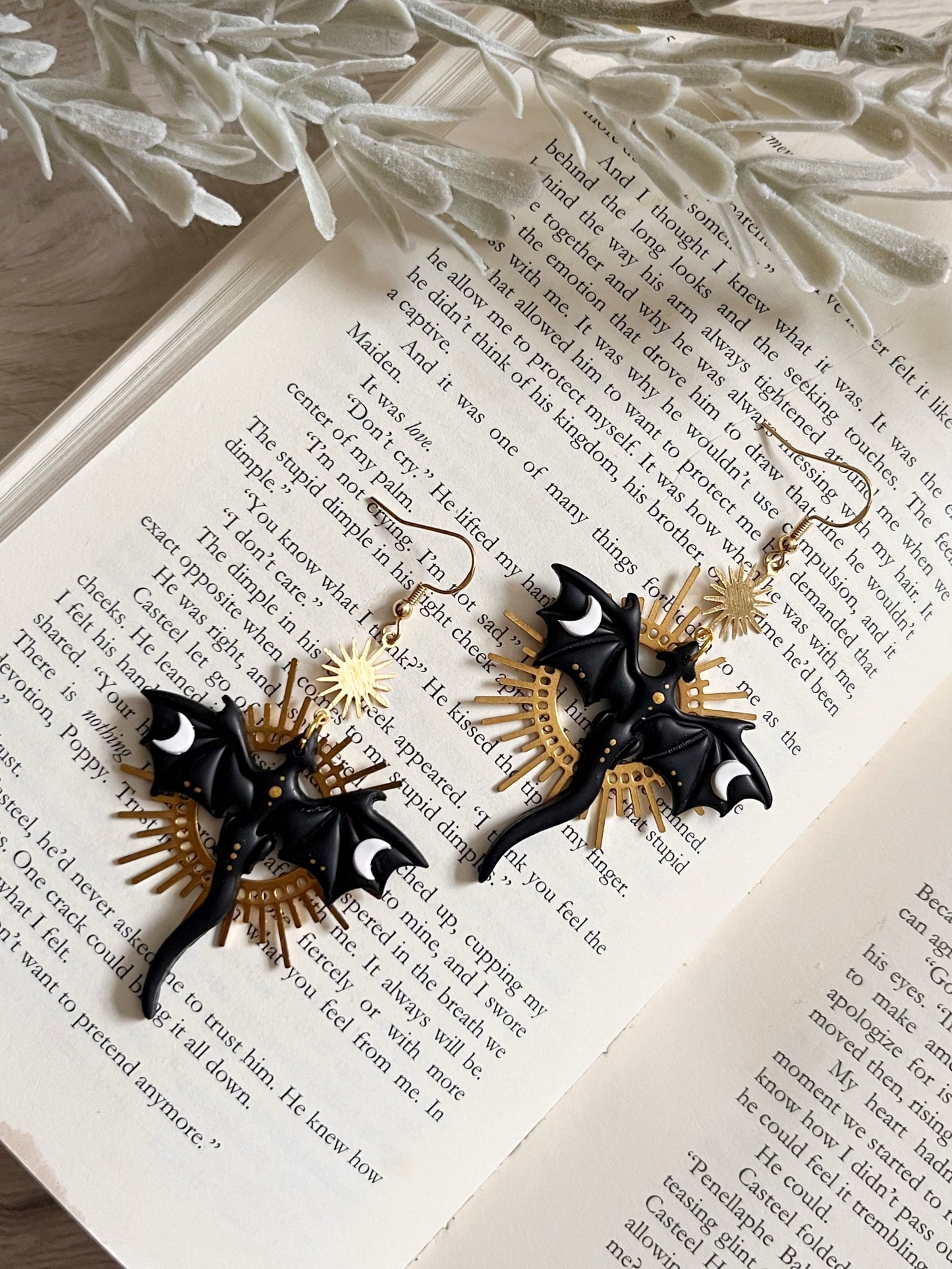 Handmade Polymer Clay Dragon Sun Burst Earrings