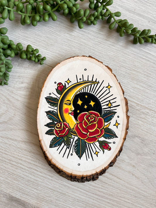 Hand painted Moon Wood Slice Art