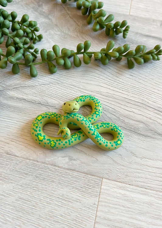 Hand sculpted and Painted Green Palm Snake