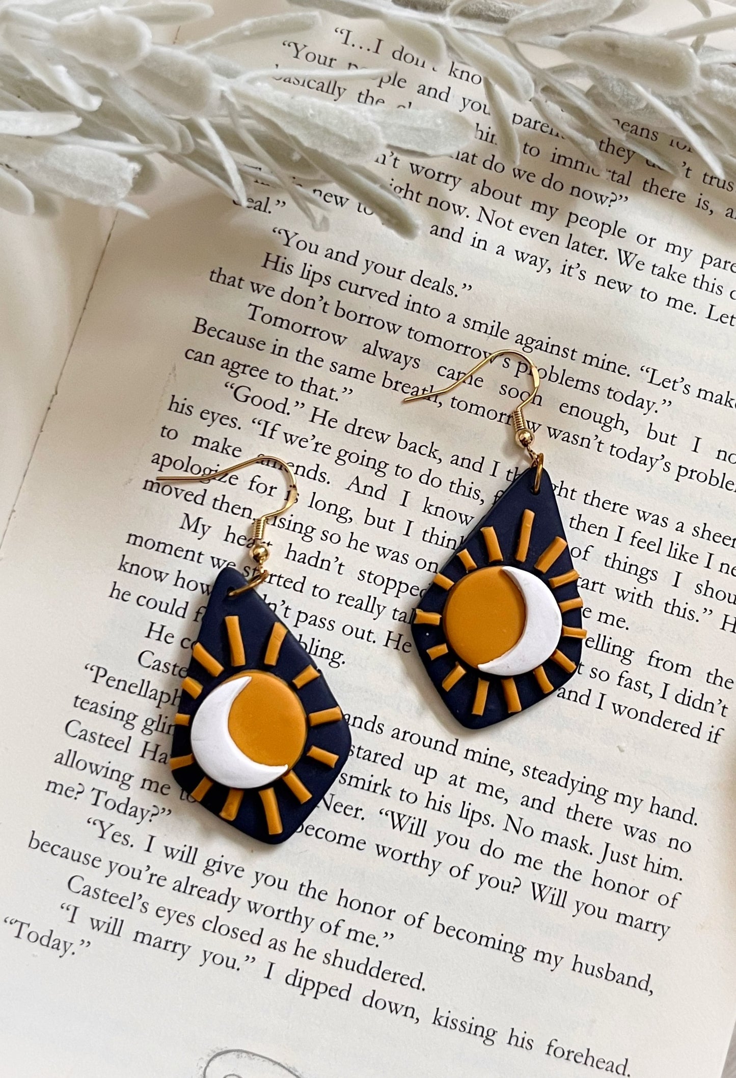 Hand Sculpted Sun and Moon Polymer Clay Earrings