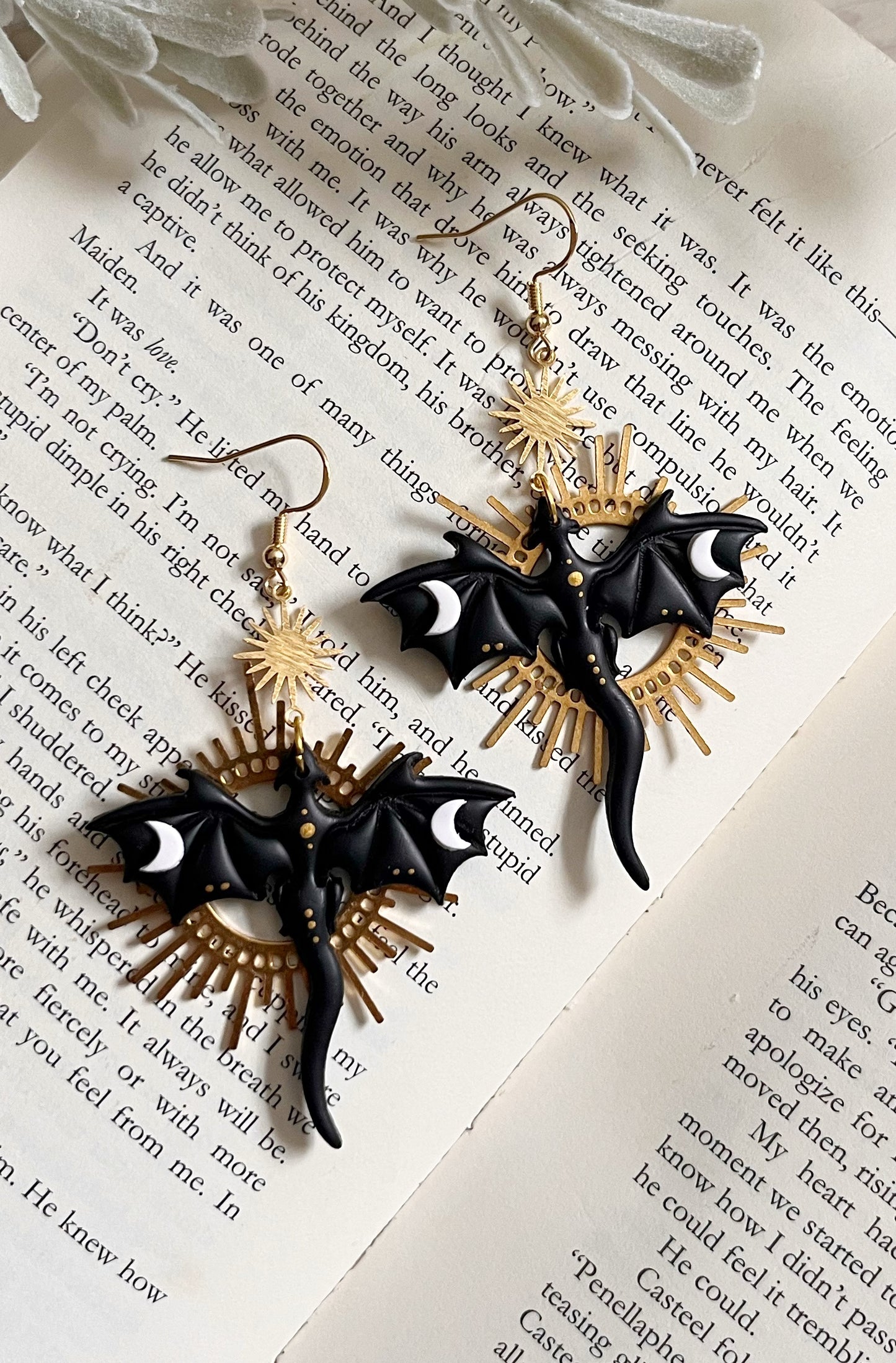 Handmade Polymer Clay Dragon Sun Burst Earrings