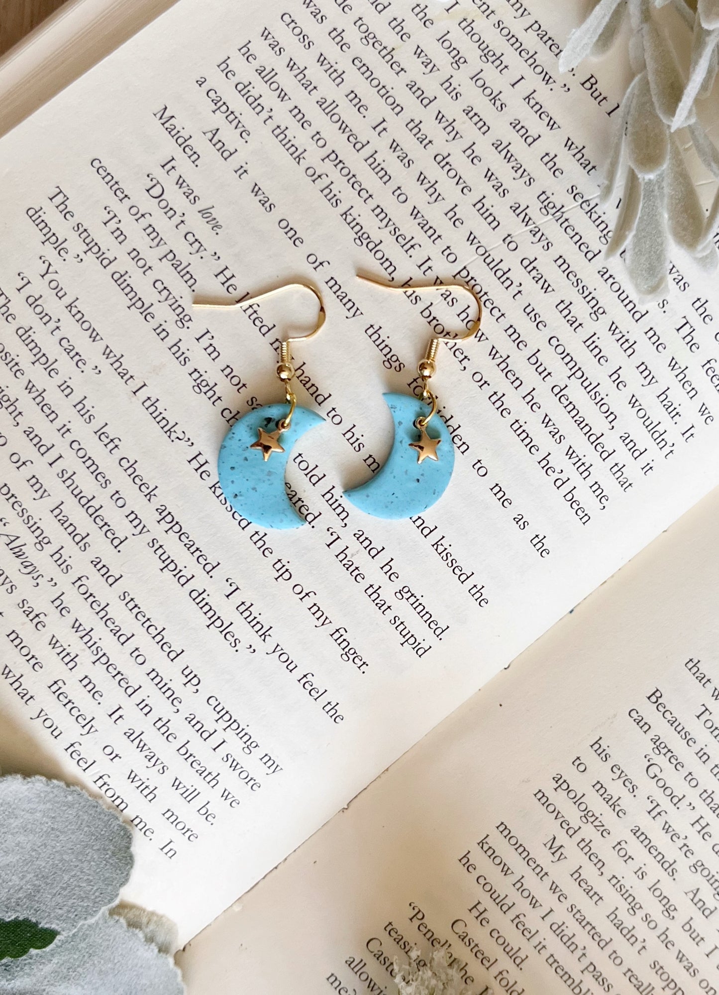 Polymer Clay Turquoise Moon Dangles