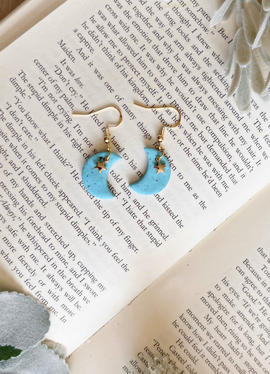 Polymer Clay Turquoise Moon Dangles